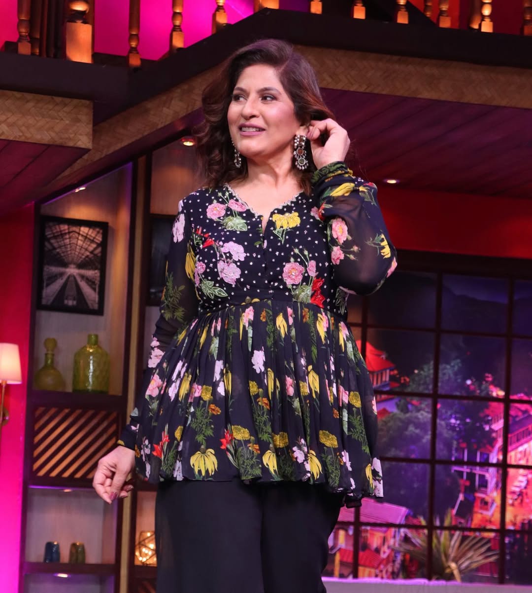 Archana Puran Singh in our Botanical Black Sharara Pant Set