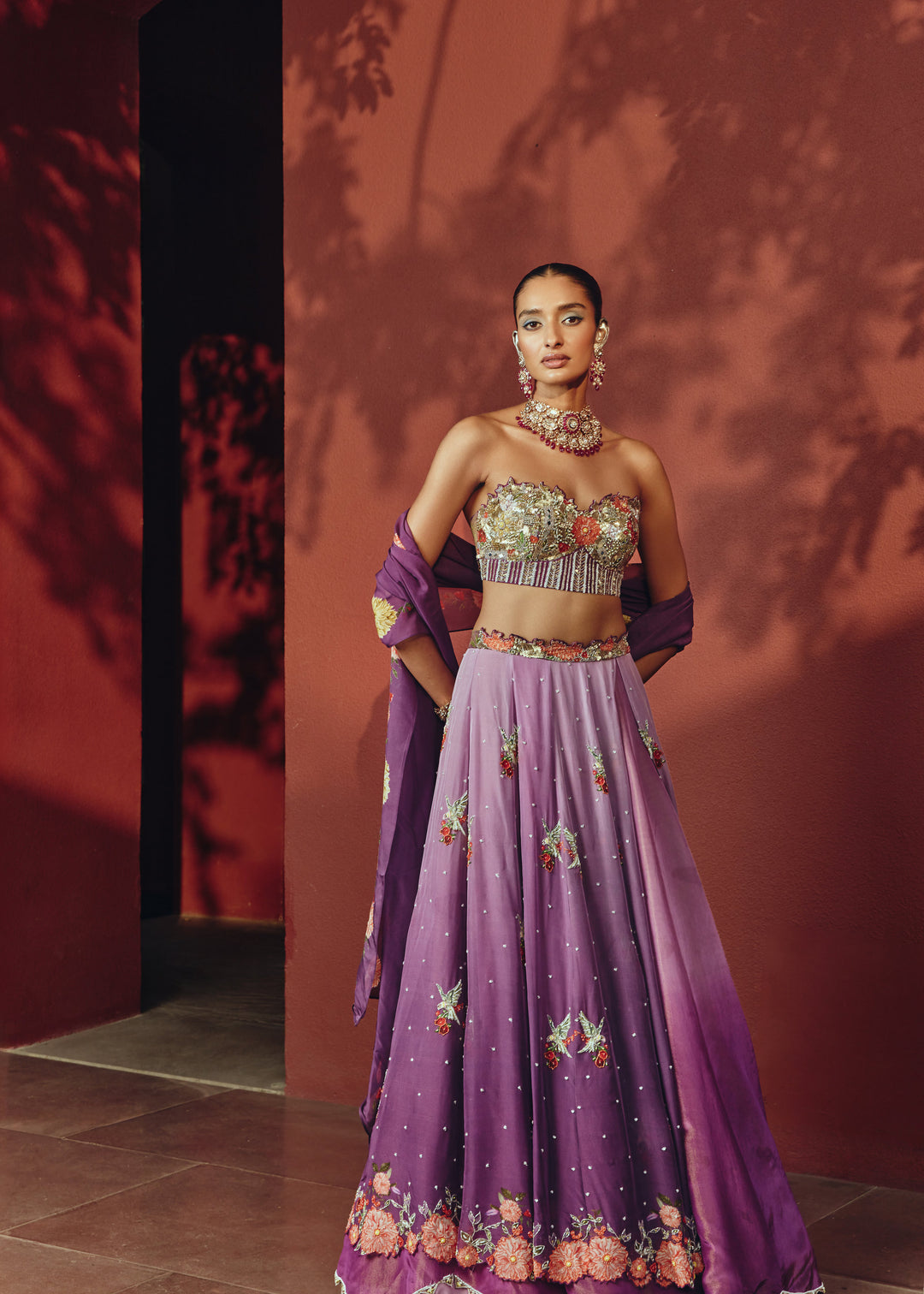 Mridula Purple Corcet Bustier Lehanga Set