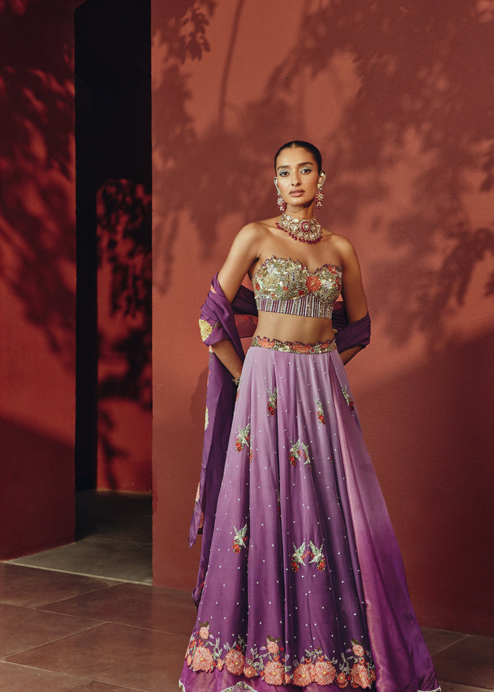 Mridula Purple Corcet Bustier Lehanga Set