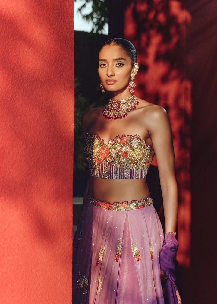 Mridula Purple Corcet Bustier Lehanga Set