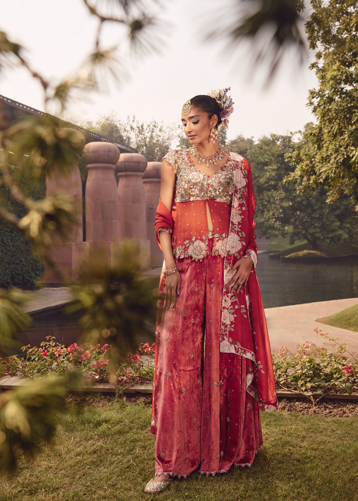 Nevara Rust Orange Peplum Set