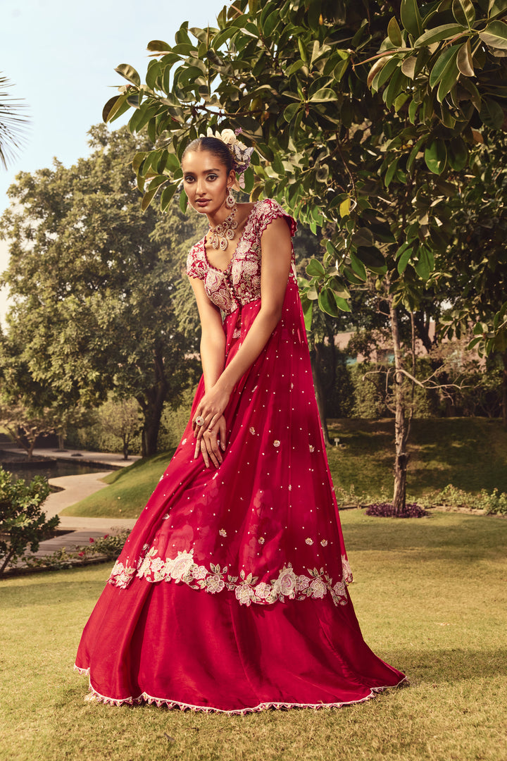 Gulnaar Maroon Overlay Set  With Intricated Hand Embroidery