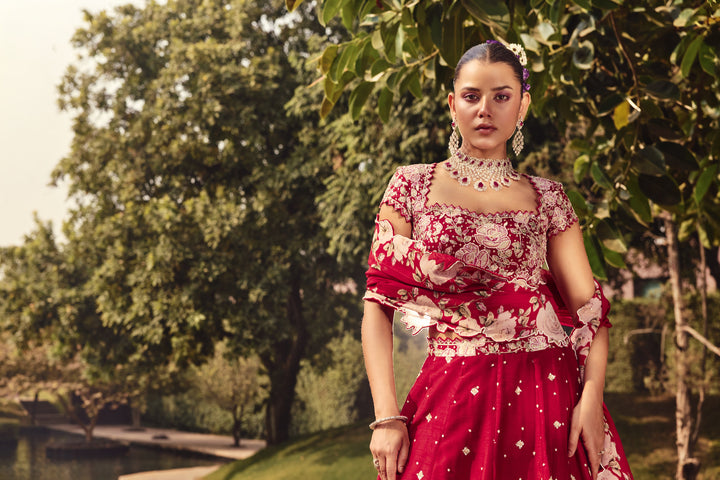 Gulnaar Maroon Lehanga Set With Intricated Hand Embroidery