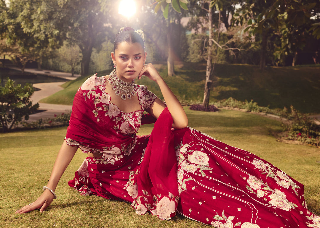 Gulnaar Maroon Lehanga Set With Intricated Hand Embroidery