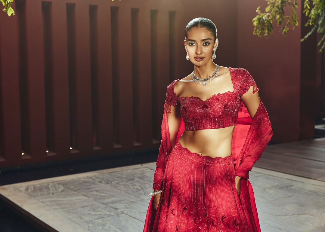 Kumuda Red Heavy Lehanga Set With Intricated Hand Embroidery