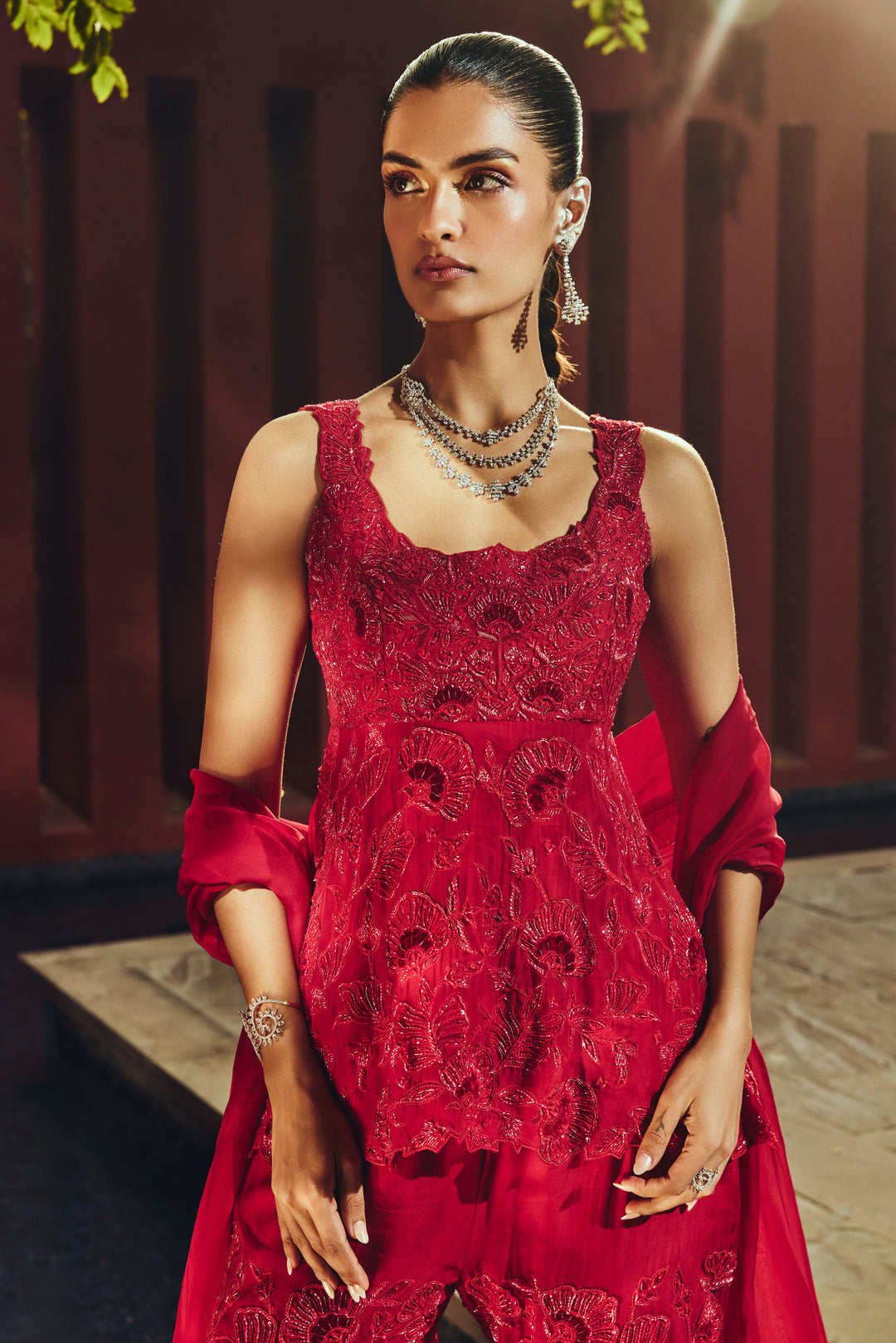 Kumuda Red Peplum Set With Intricated Hand Embroidery