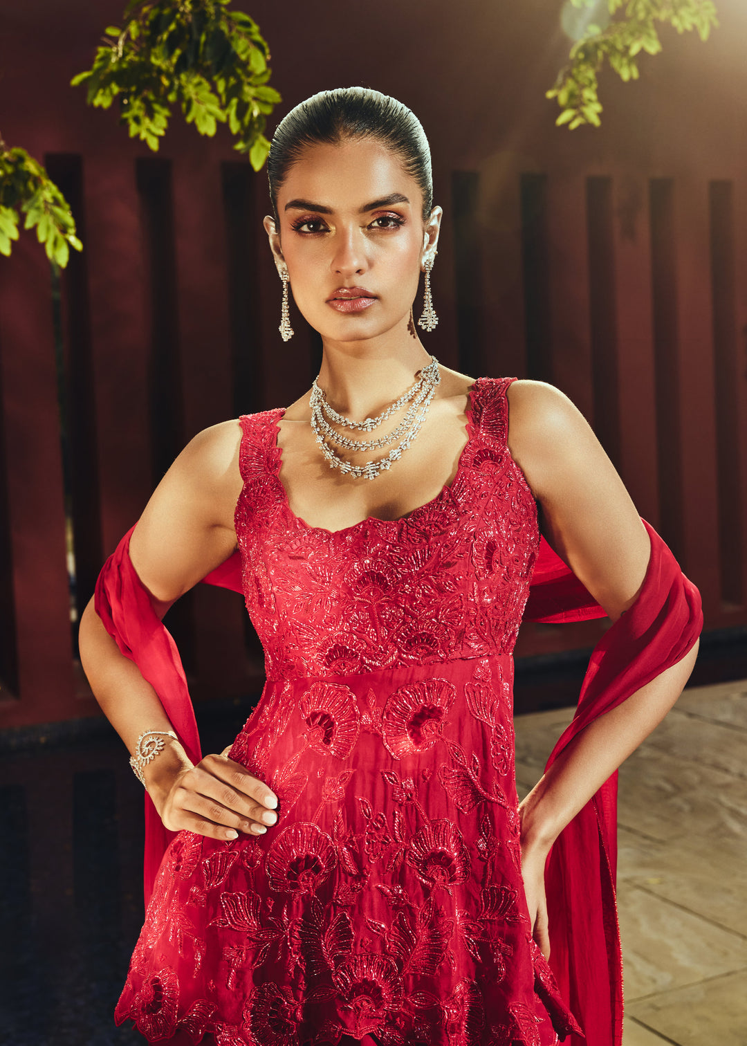 Kumuda Red Peplum Set With Intricated Hand Embroidery