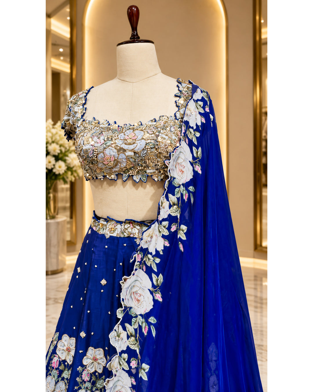 Nevara Blue Metallic Bustier Lehenga Set
