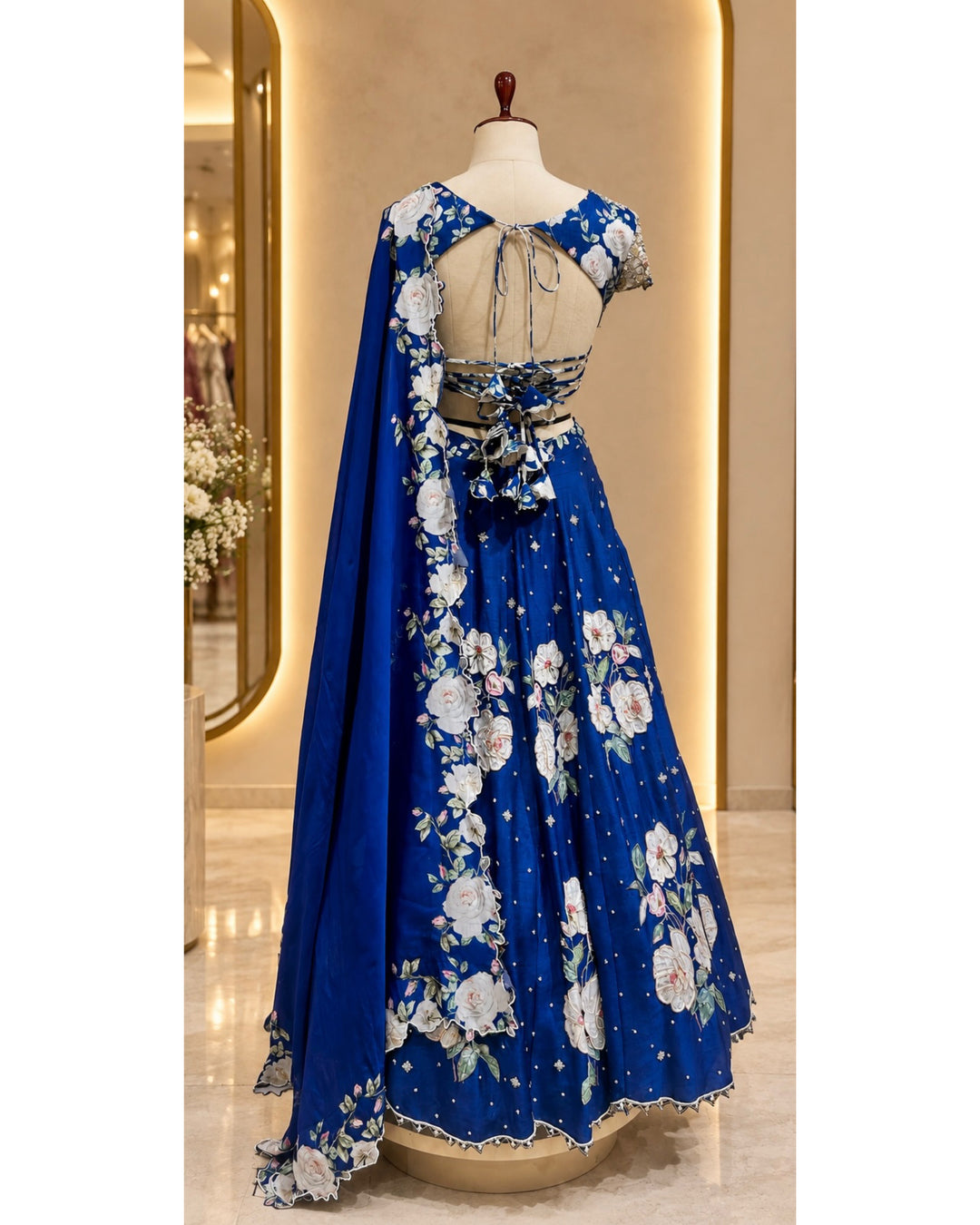 Nevara Blue Metallic Bustier Lehenga Set