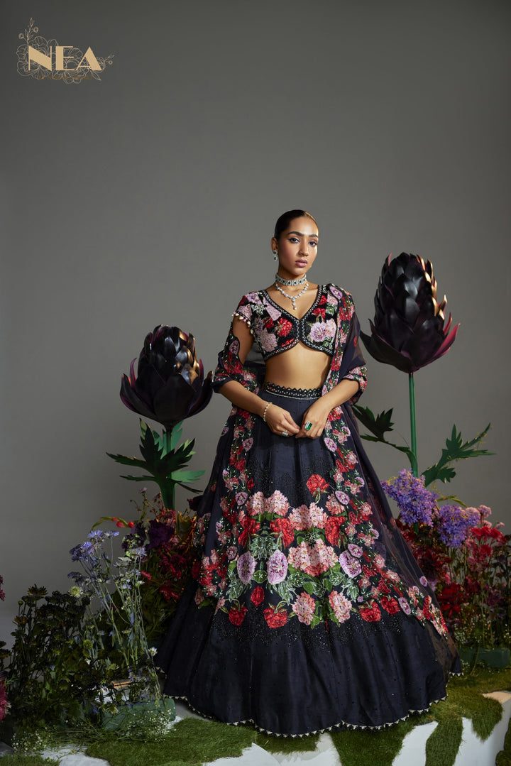 Phoolbhag black Lehenga