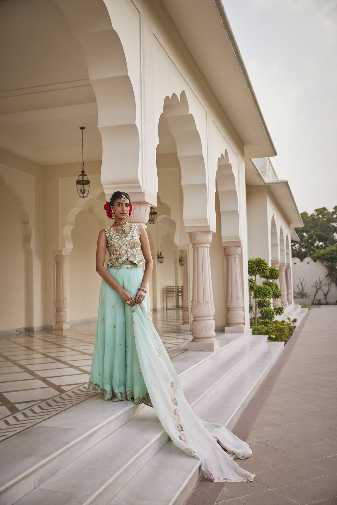 Neeraja Metallic Sea Green Pant Set