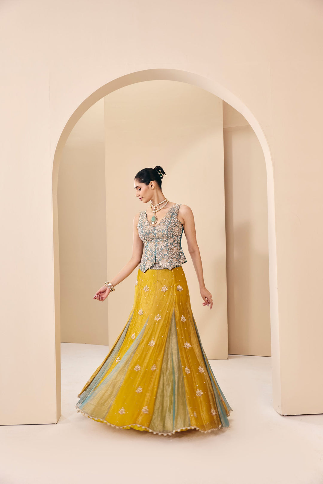 Mustard Yellow & Sage Green Lehanga set
