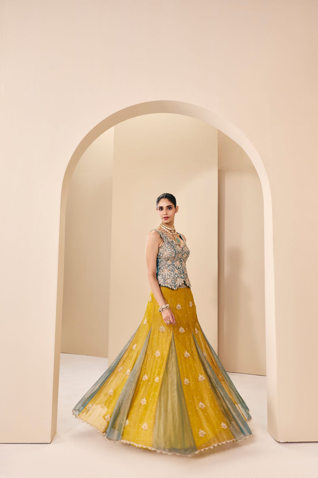 Mustard Yellow & Sage Green Lehanga set