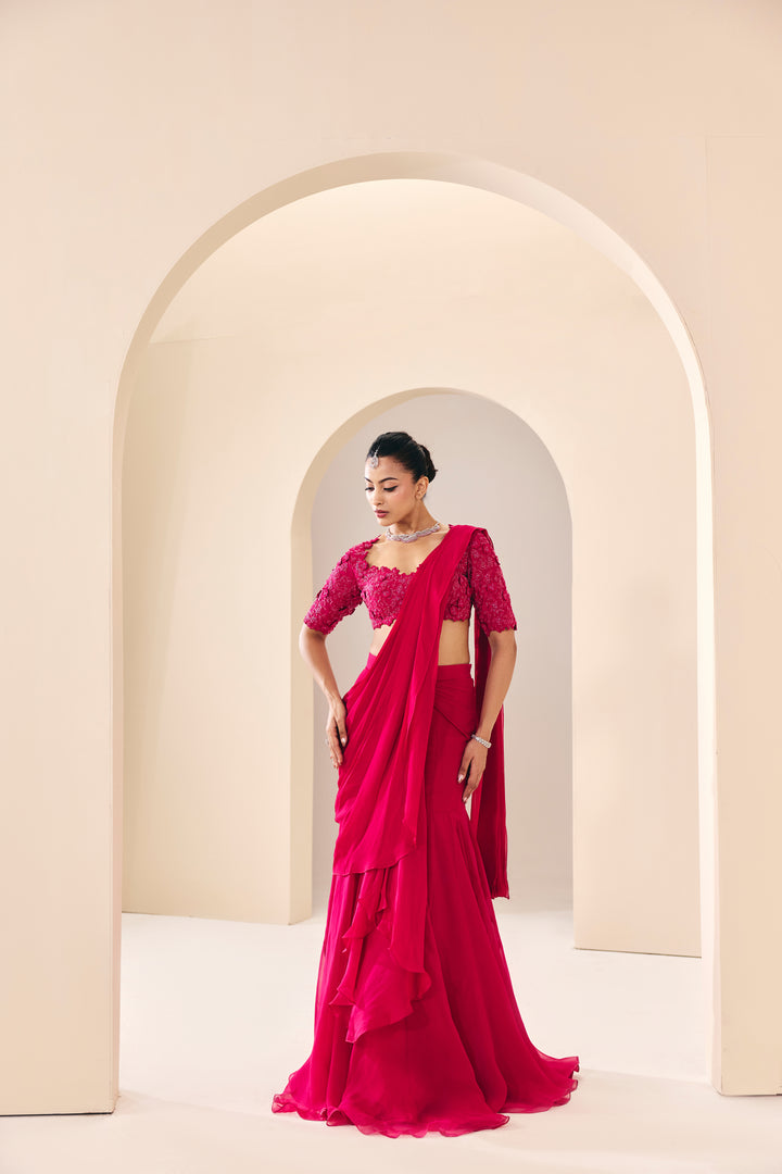 Vasudha Pink Pre Drape Saree Set