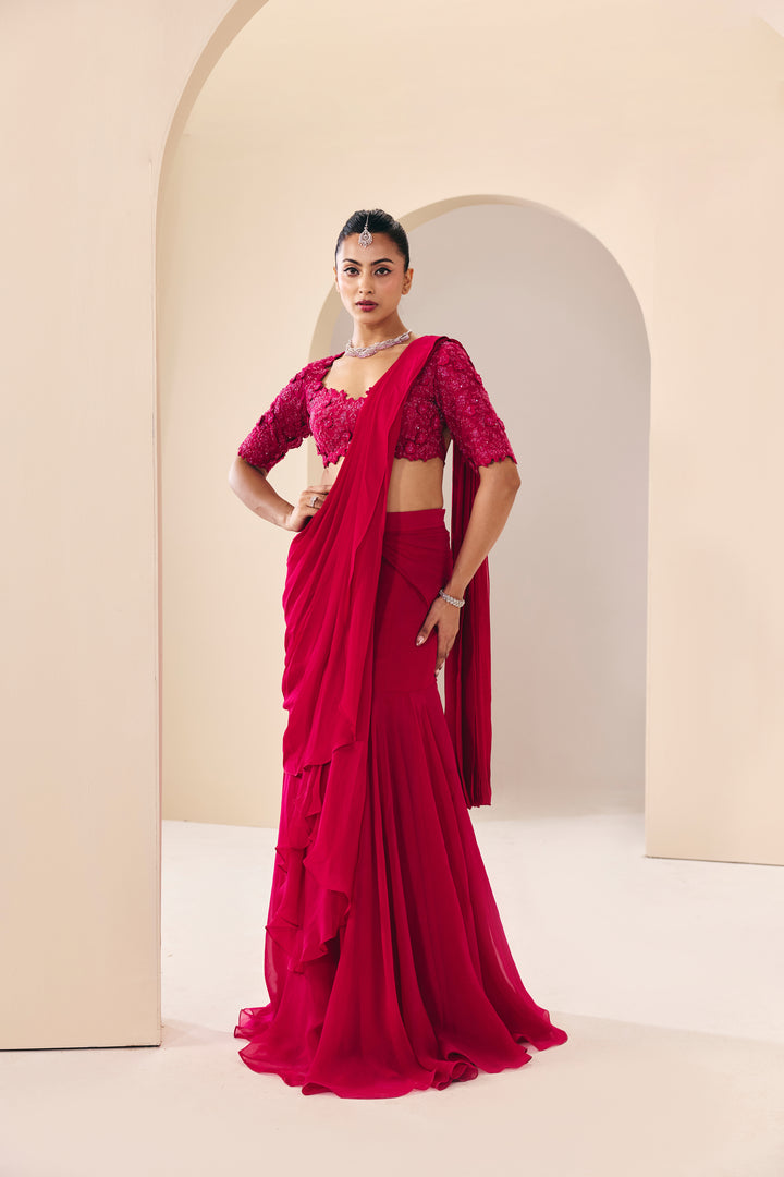 Vasudha Pink Pre Drape Saree Set