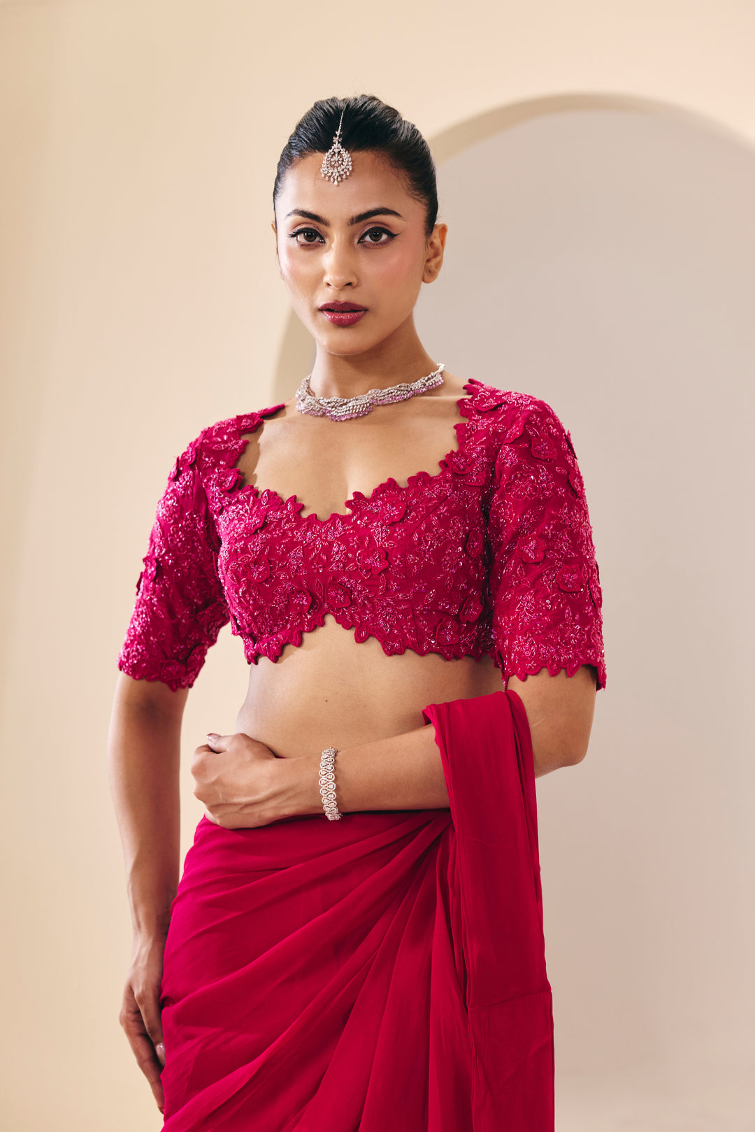 Vasudha Pink Pre Drape Saree Set