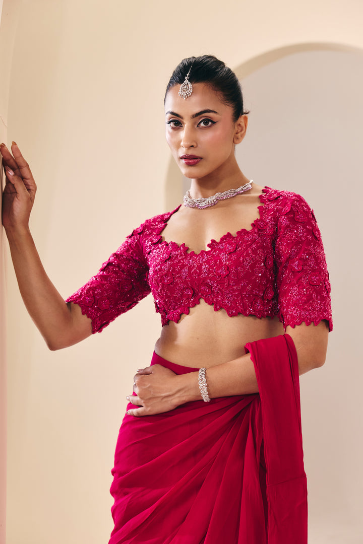 Vasudha Pink Pre Drape Saree Set