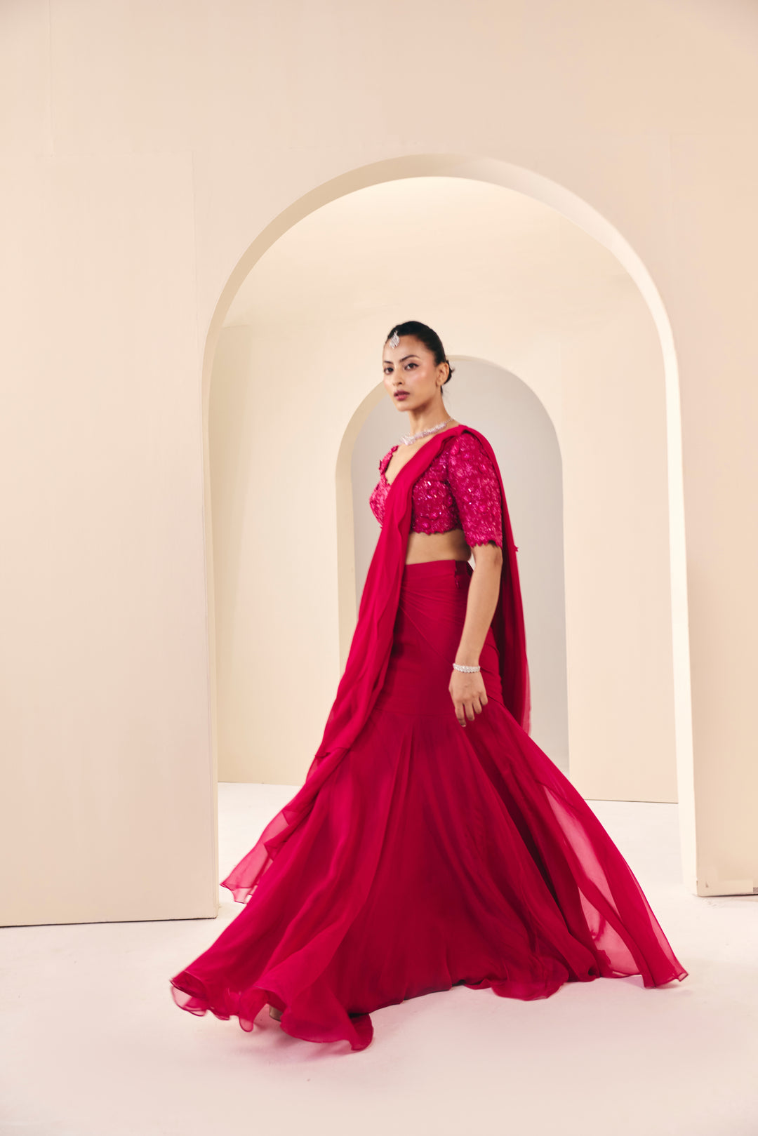 Vasudha Pink Pre Drape Saree Set