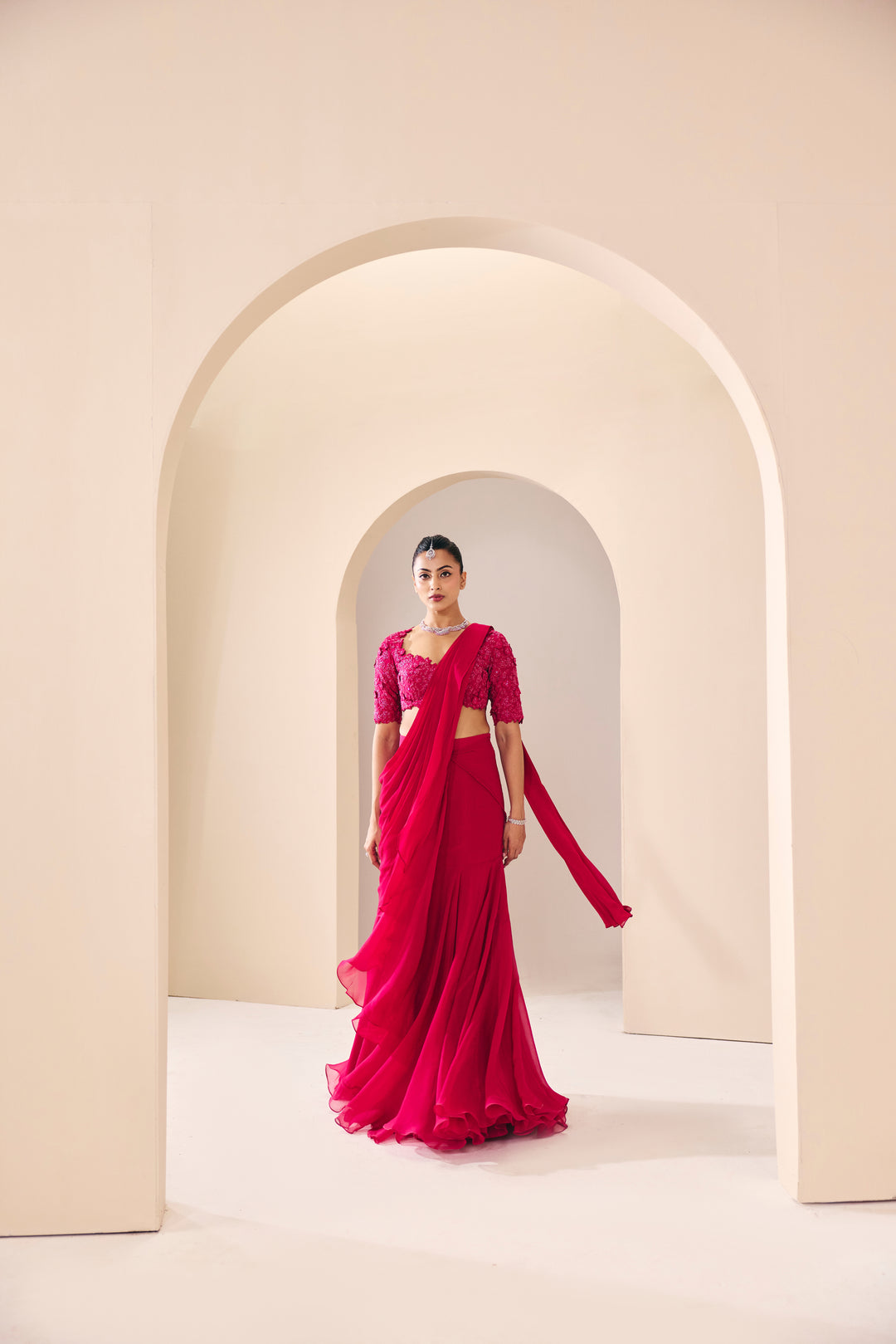 Vasudha Pink Pre Drape Saree Set