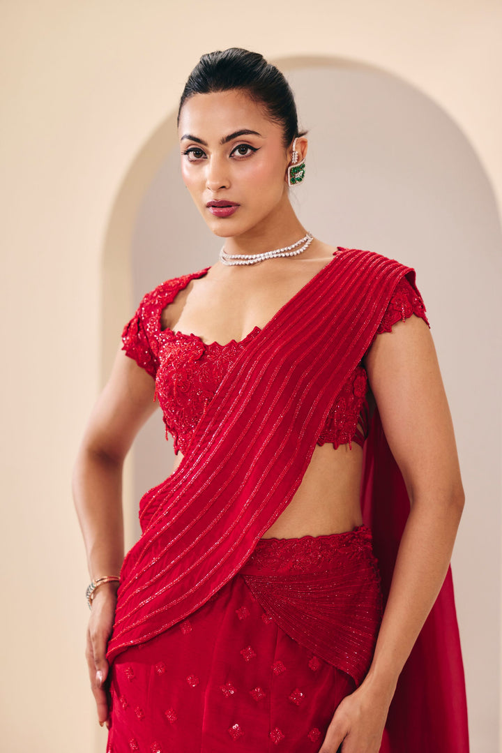 Vasudha Red Fish Cut Lehenga