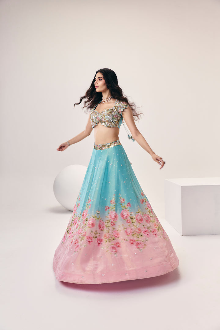 Meher Blue Pink Lehenga Set
