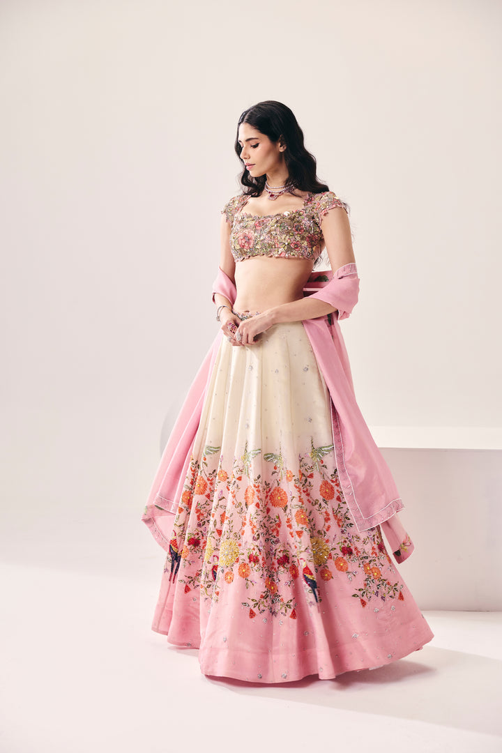 Abroo White And Pink Lehenga Set