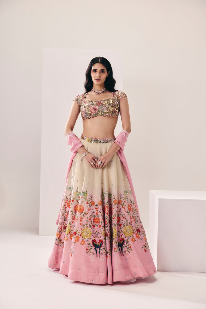 Abroo White And Pink Lehenga Set