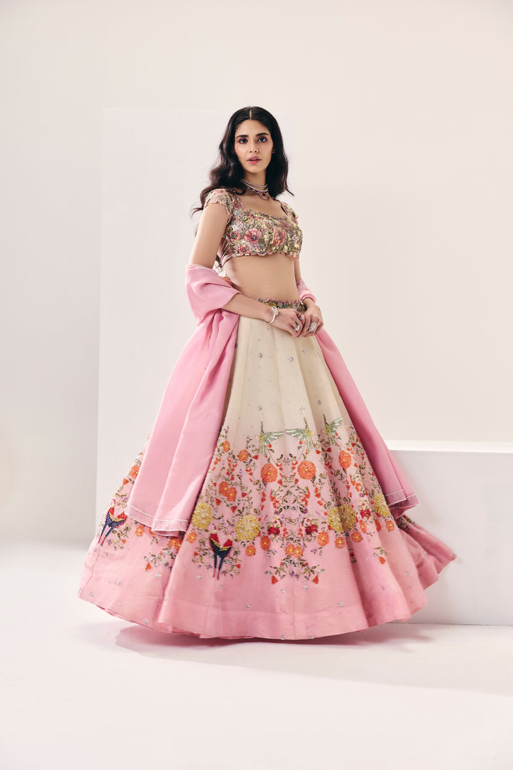 Abroo White And Pink Lehenga Set