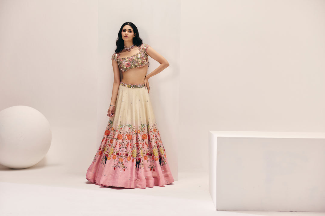 Abroo White And Pink Lehenga Set