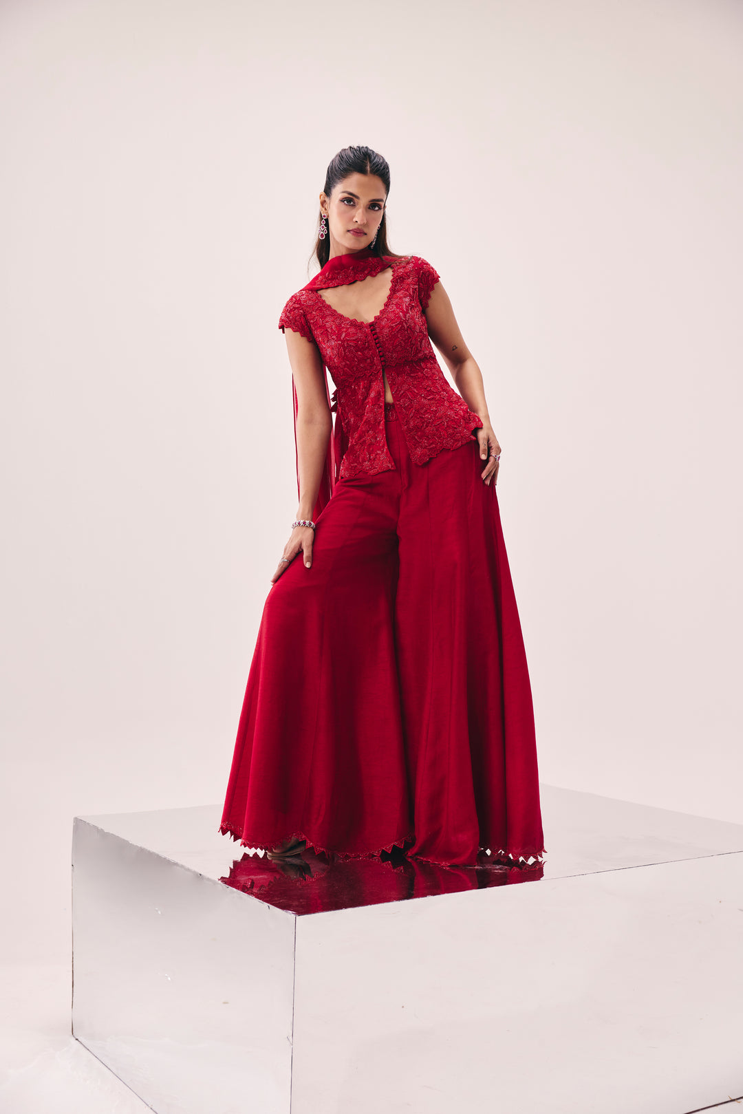 Vasudha Red Peplum Pant Set