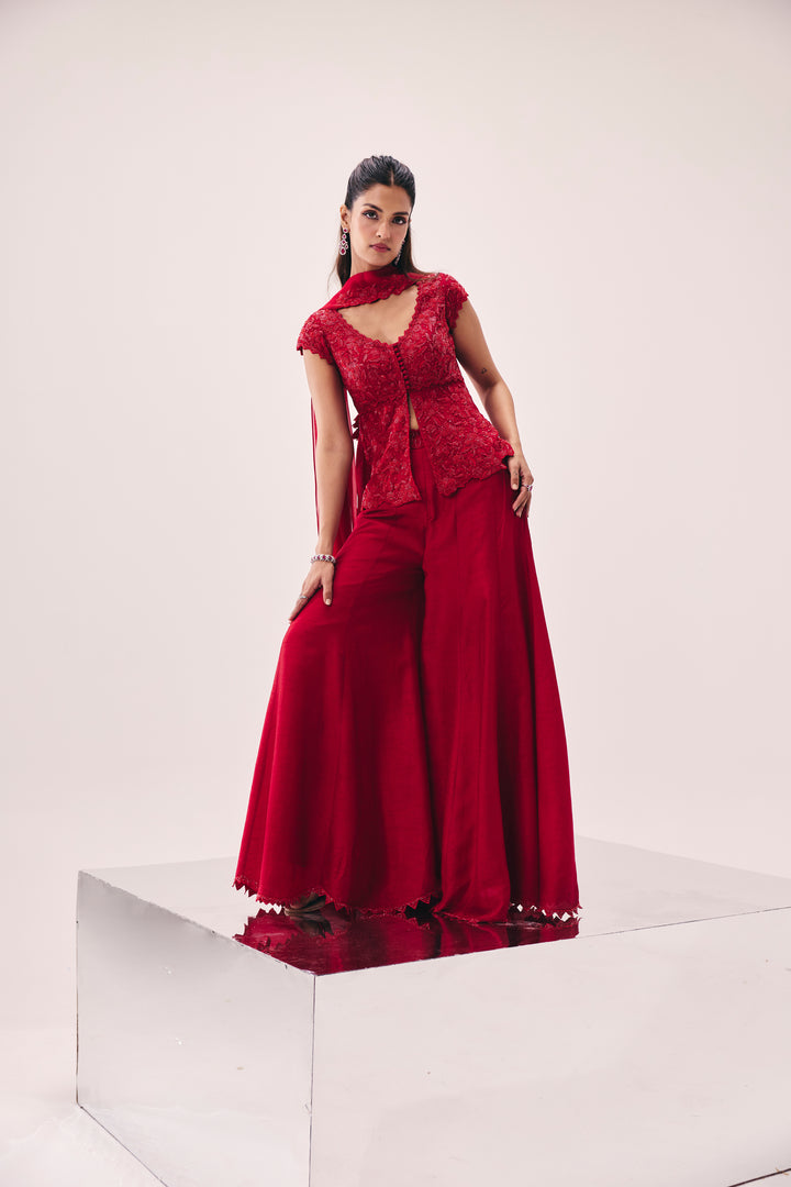 Vasudha Red Peplum Pant Set