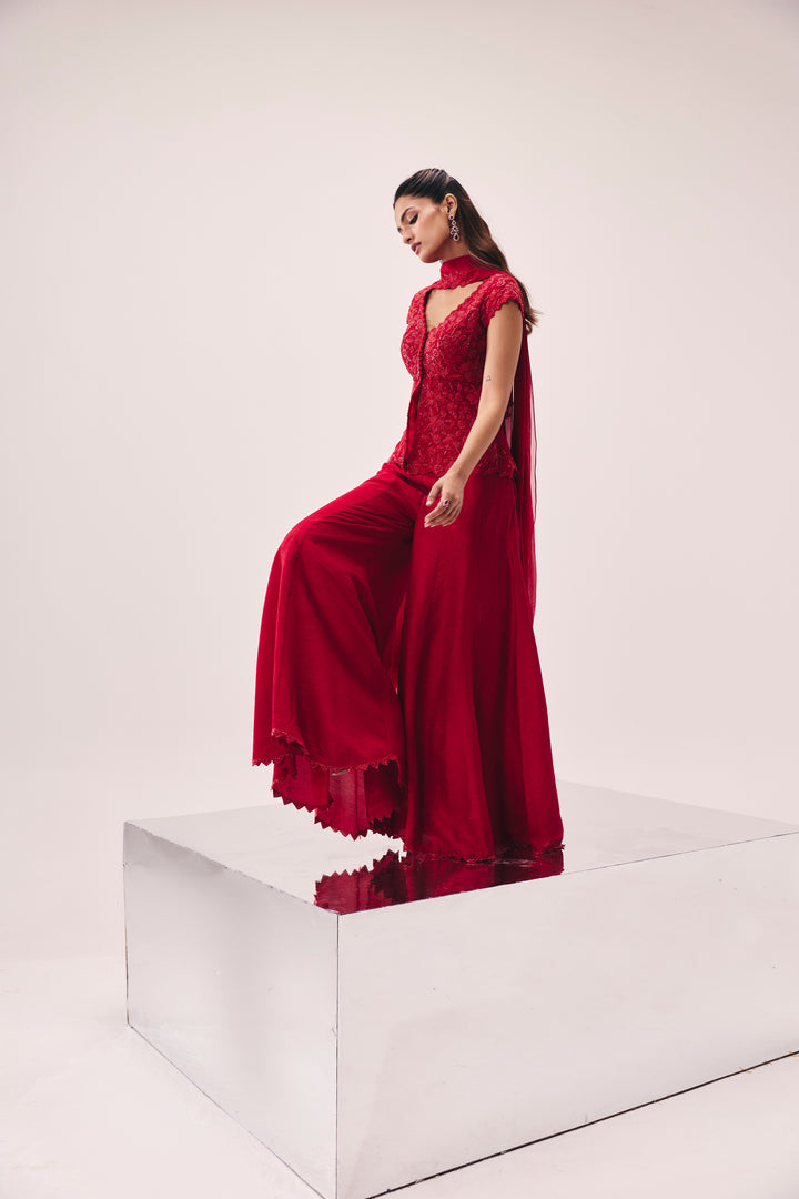 Vasudha Red Peplum Pant Set