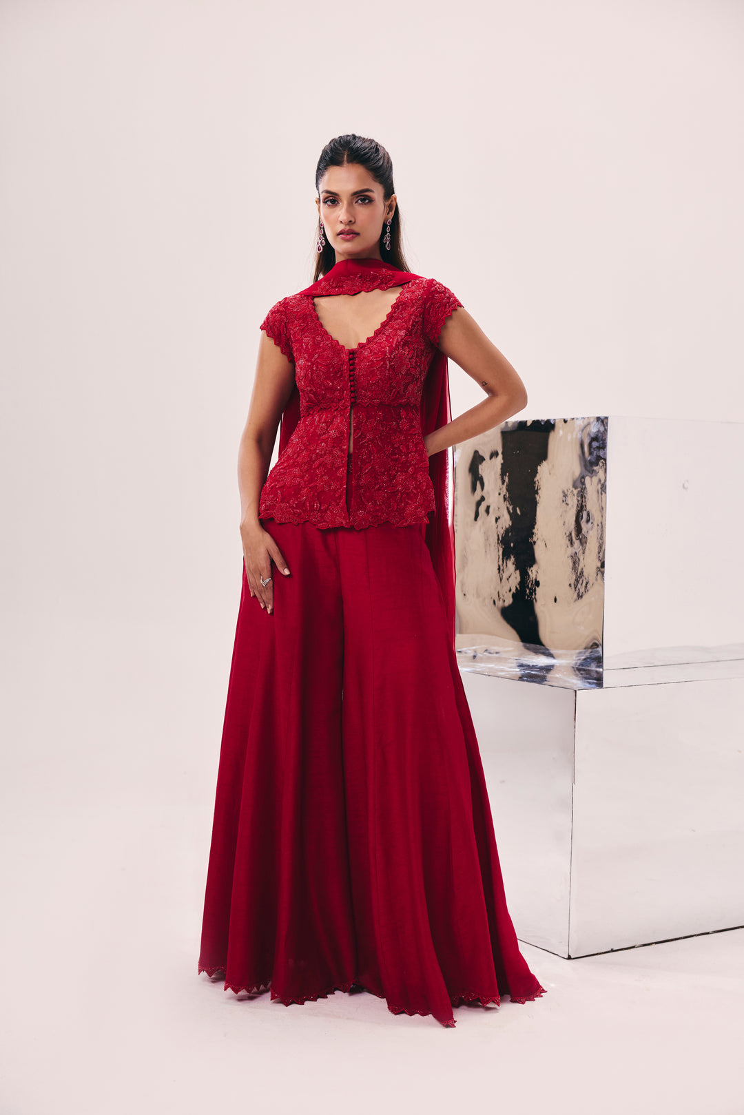 Vasudha Red Peplum Pant Set