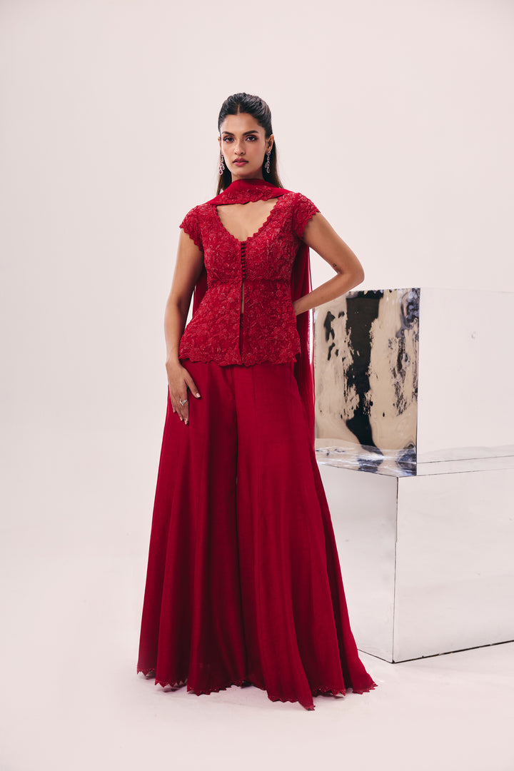 Vasudha Red Peplum Pant Set