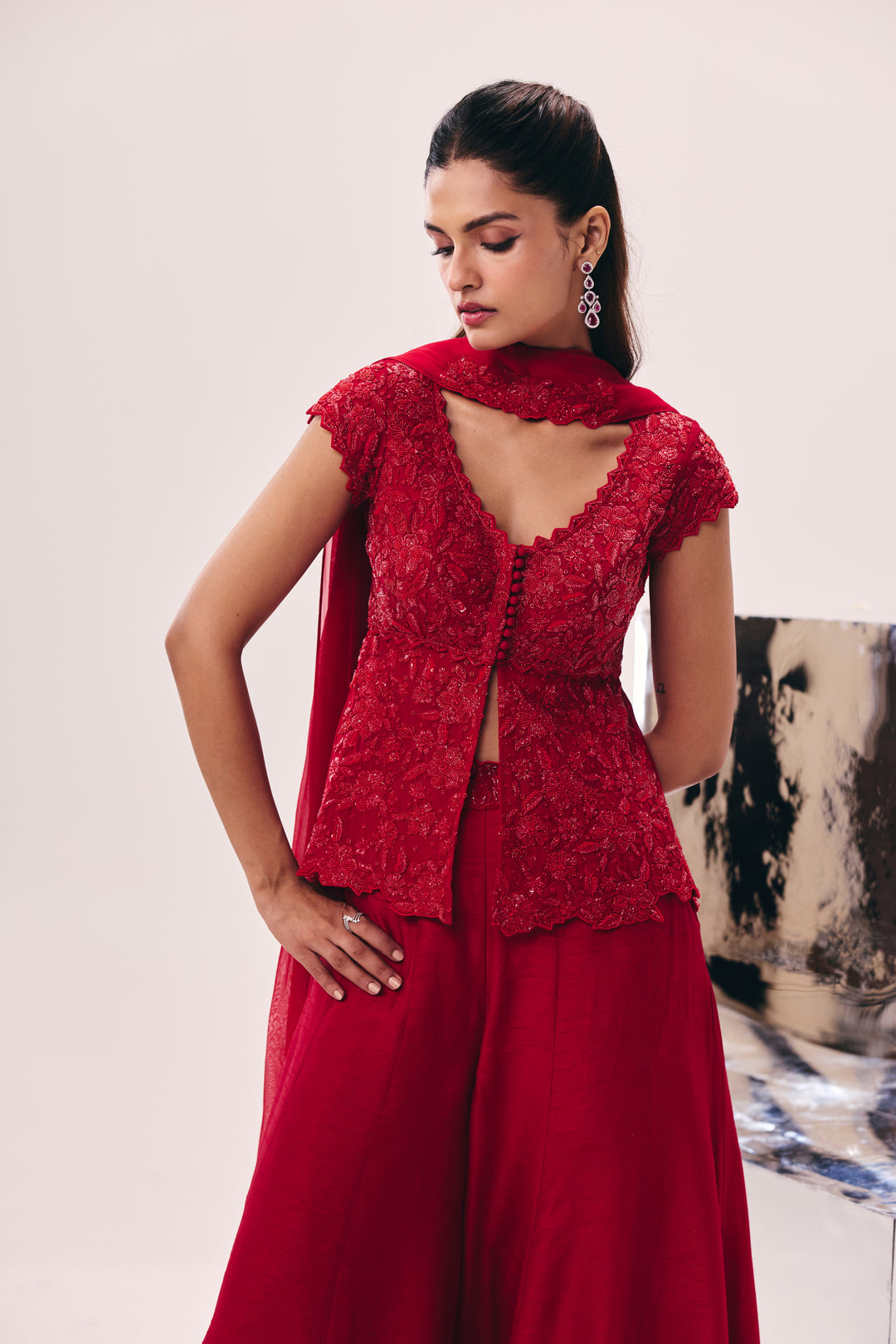 Vasudha Red Peplum Pant Set