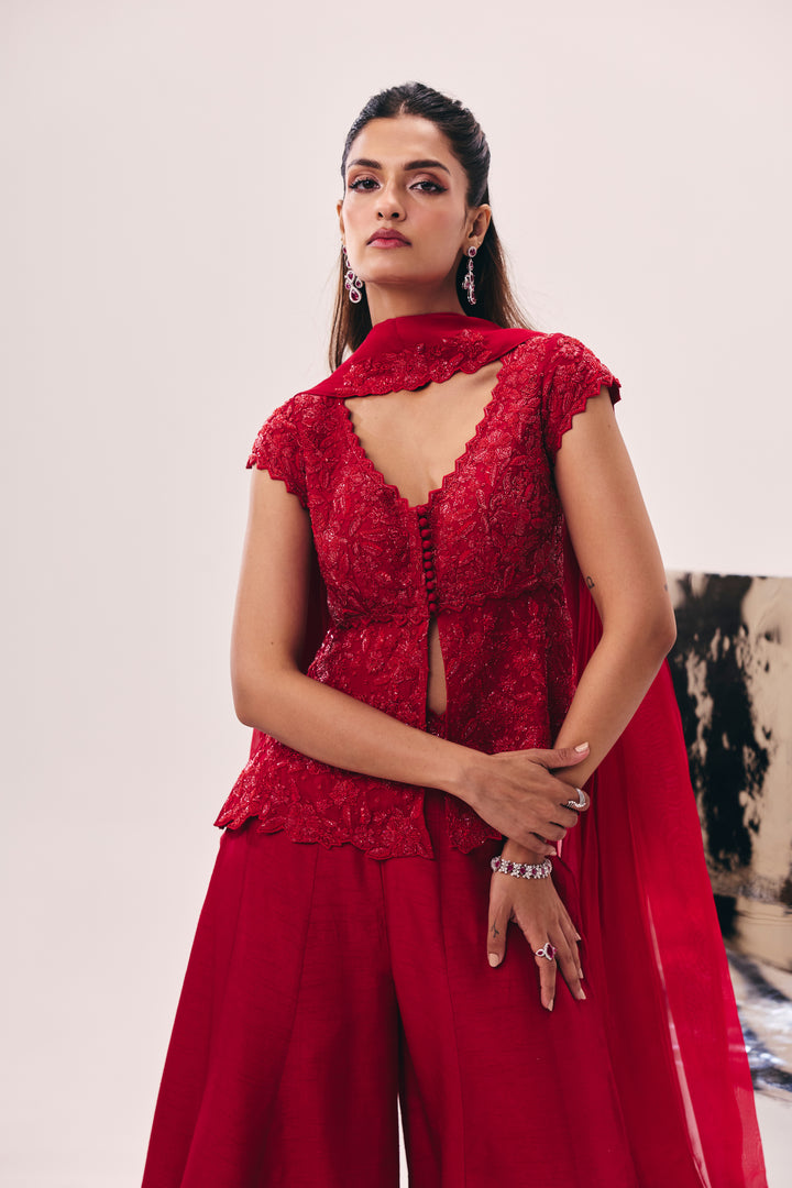 Vasudha Red Peplum Pant Set