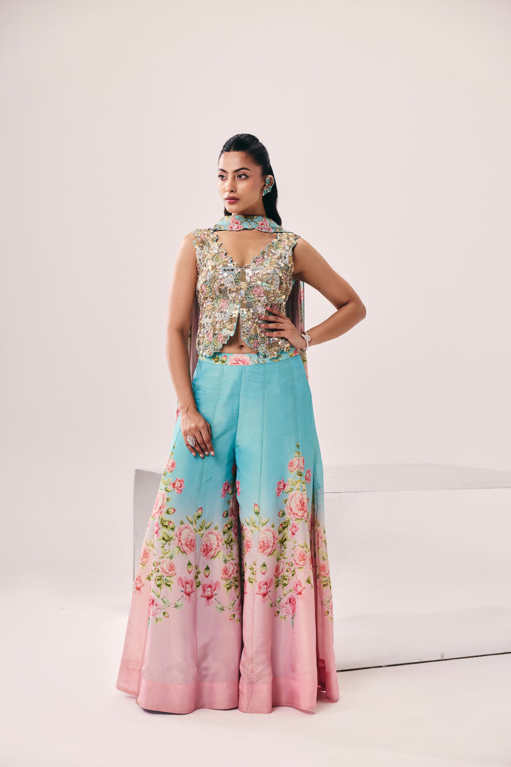 Meher Blue Pink Peplum Pant Set