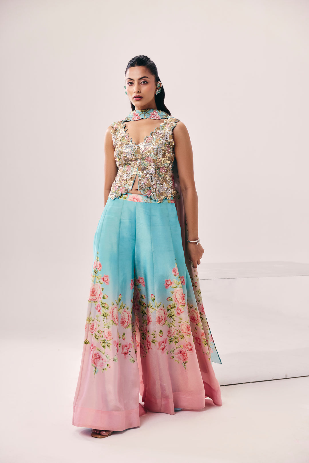 Meher Blue Pink Peplum Pant Set