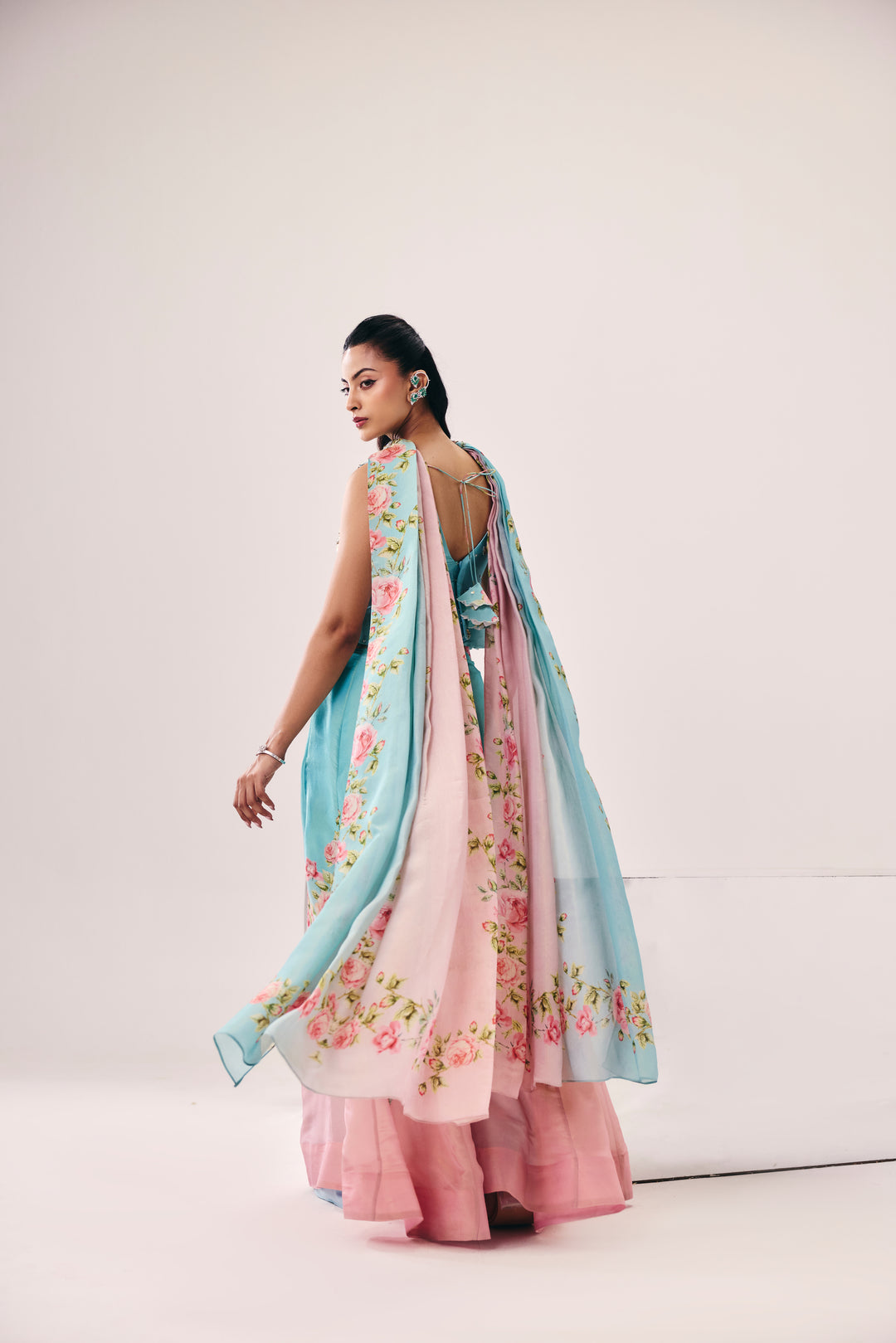 Meher Blue Pink Peplum Pant Set