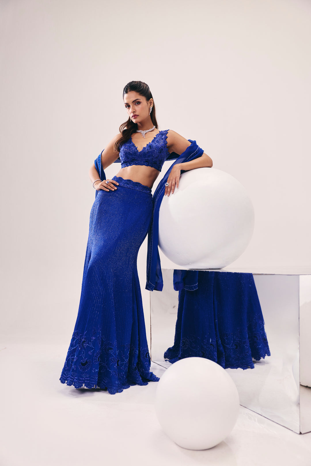Vasudha Blue Fish Cut Lehenga Set