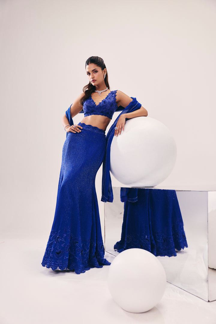 Vasudha Blue Fish Cut Lehenga Set