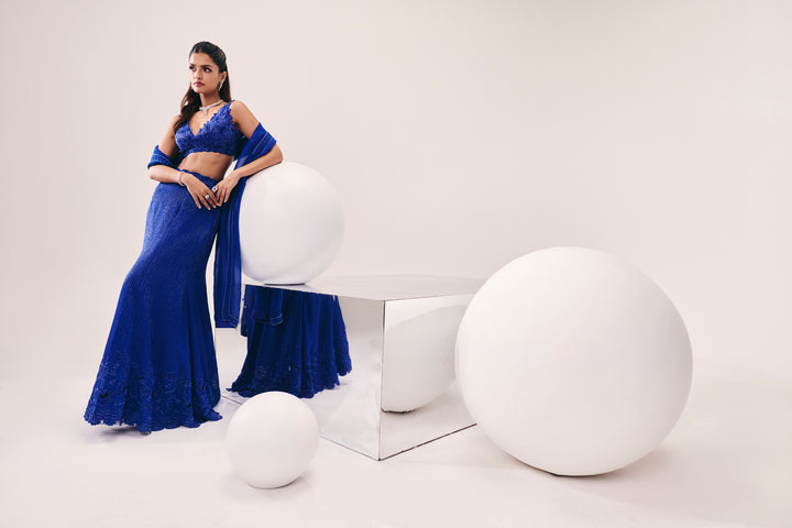 Vasudha Blue Fish Cut Lehenga Set