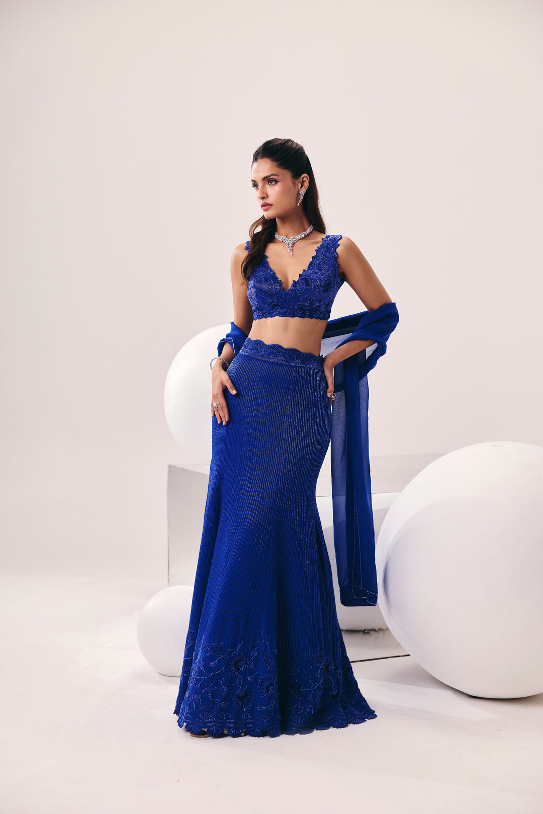 Vasudha Blue Fish Cut Lehenga Set
