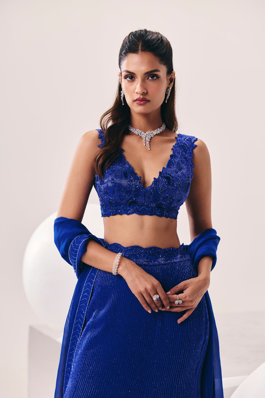 Vasudha Blue Fish Cut Lehenga Set