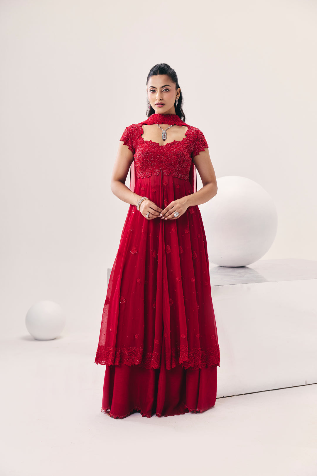 Vasudha Red Overlay Set
