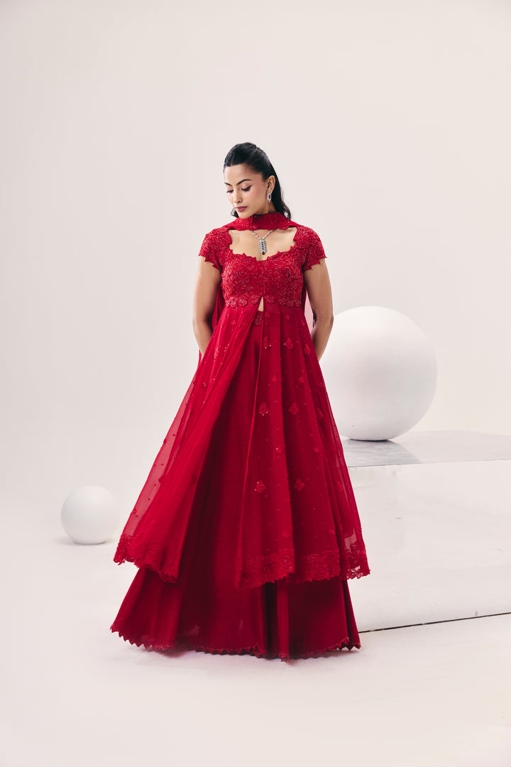 Vasudha Red Overlay Set