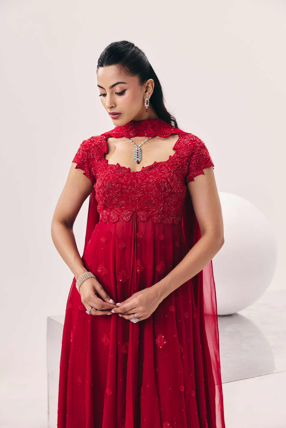 Vasudha Red Overlay Set