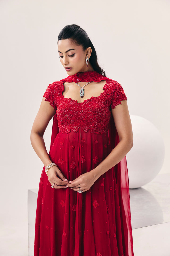 Vasudha Red Overlay Set