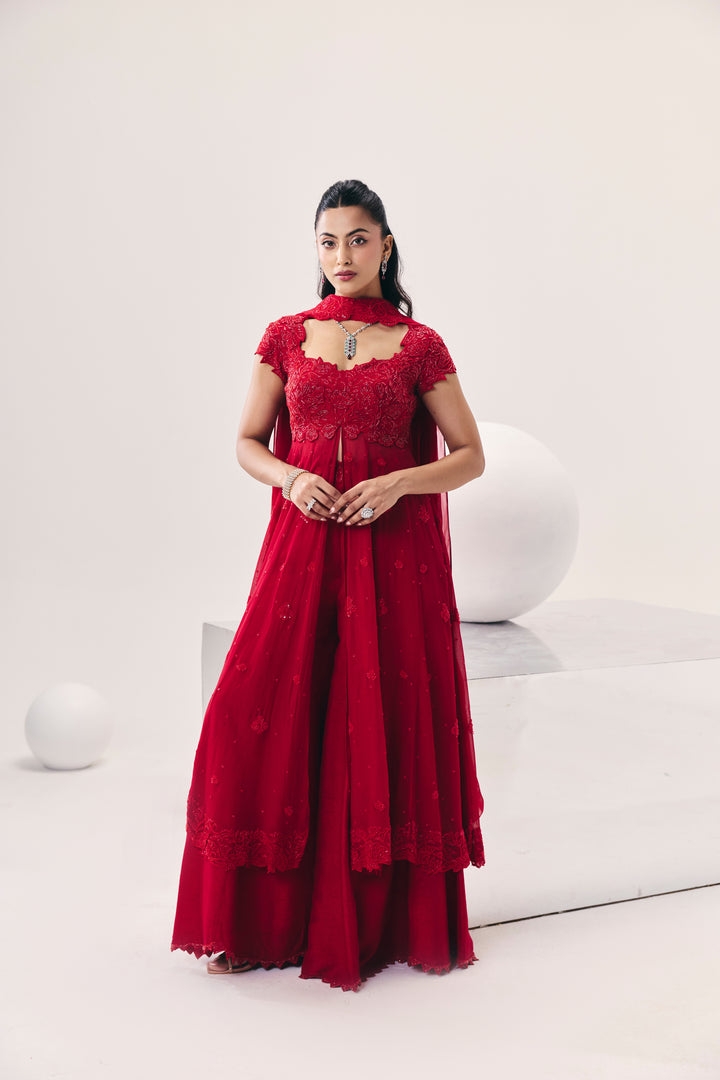 Vasudha Red Overlay Set
