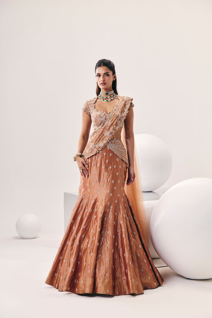 Tarini Rose Gold Fish Cut Lehenga Set